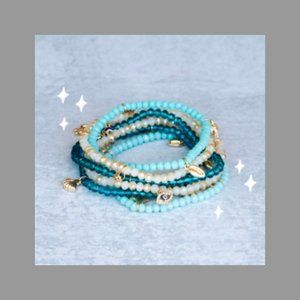 TRIO-Beaded Sea Motif stretch bracelets with charms
